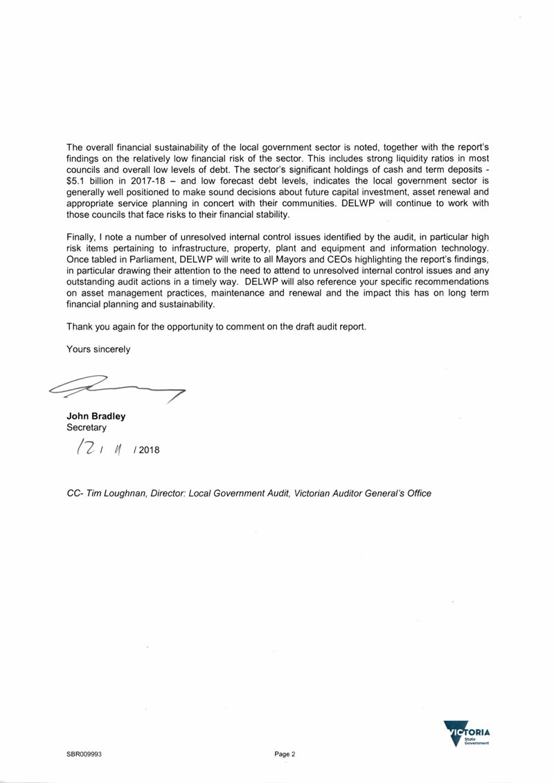 RESPONSE provided by the Secretary, DELWP page 2