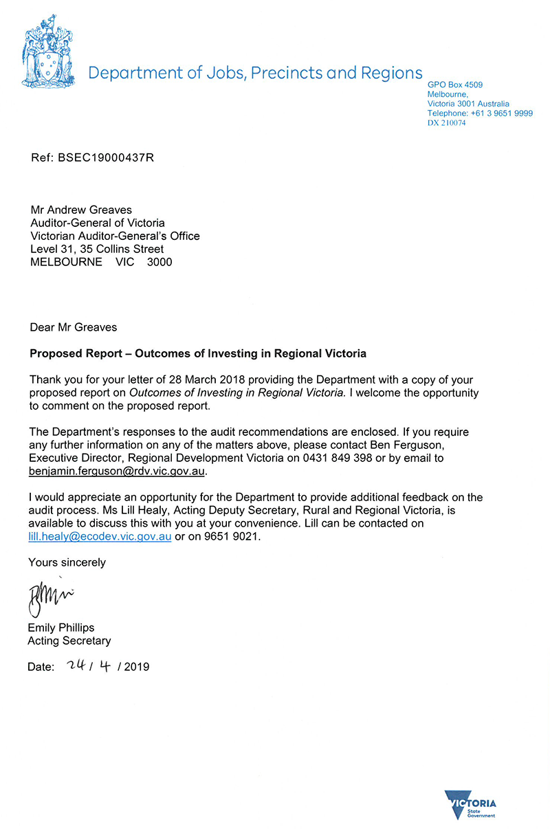 DJPR VAGO Letter from Secretary to AG - Outcomes of investing in Regional Vic_small.png