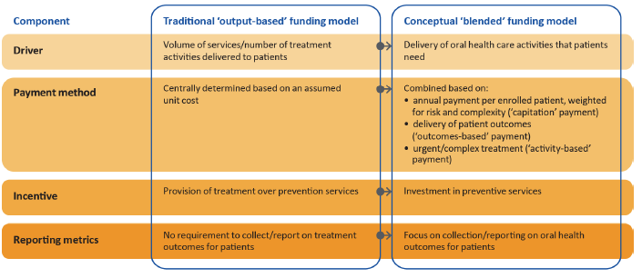 Figure 2A shows comparison of output-based and blended funding models