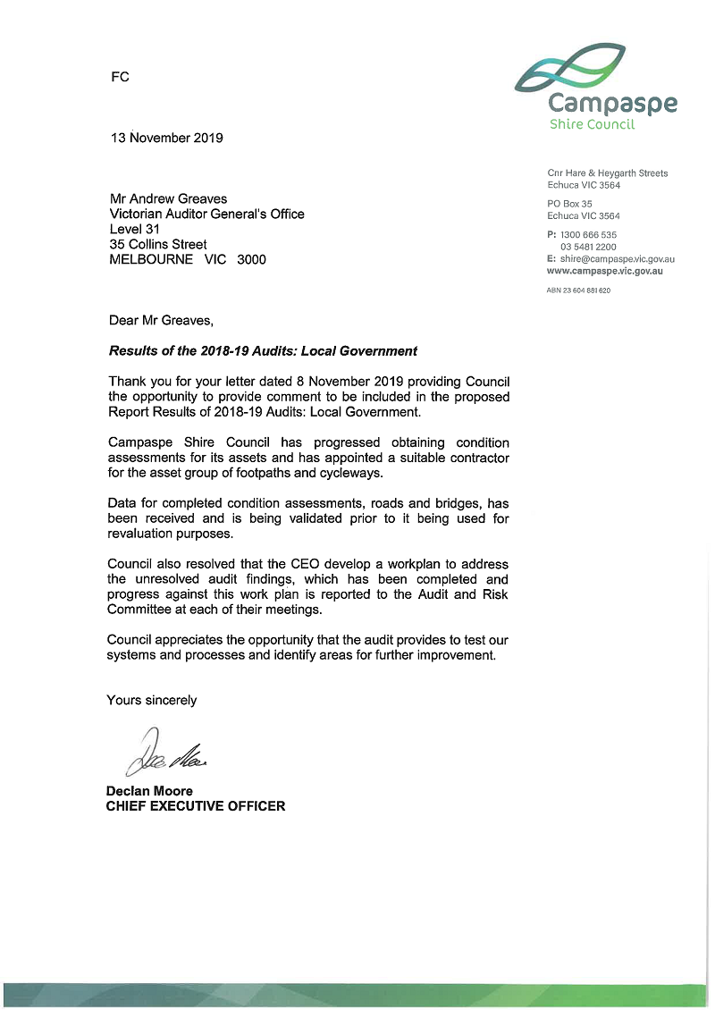 RESPONSE provided by the Chief Executive Officer, Campaspe Shire Council