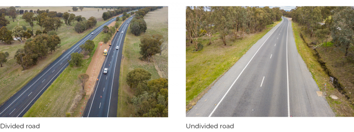 Figure 1F Examples of a divided and undivided road