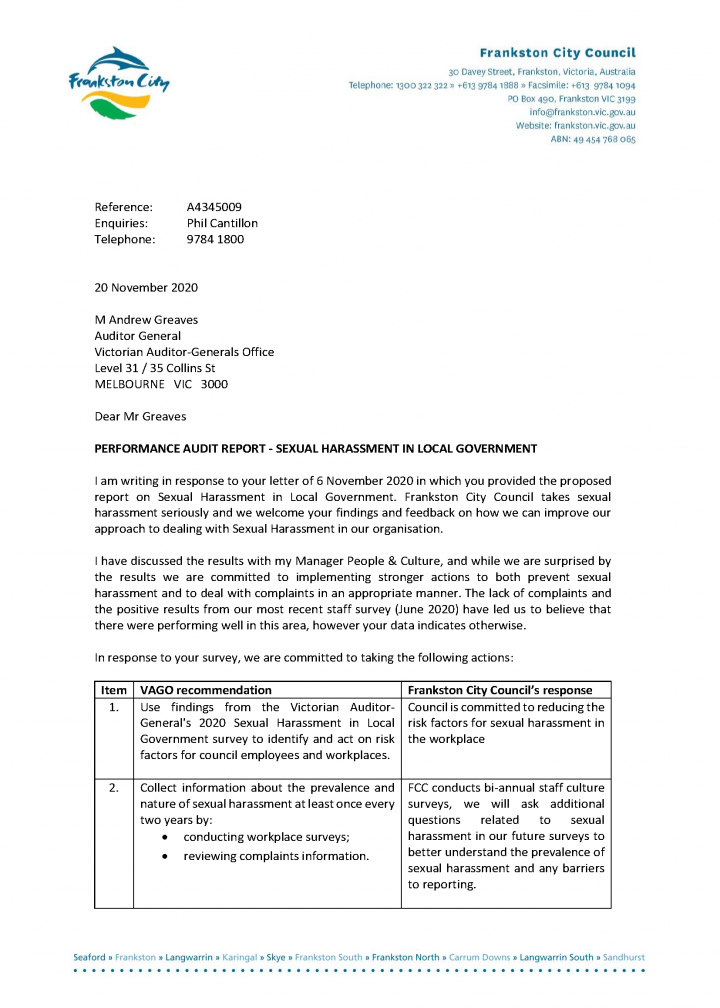 V1. Response to VAGO Audit on Sexual Harassment in Local Government from CEO Phil Cantillon prepared 20 November 2020 (A4345009)_Page_1.png