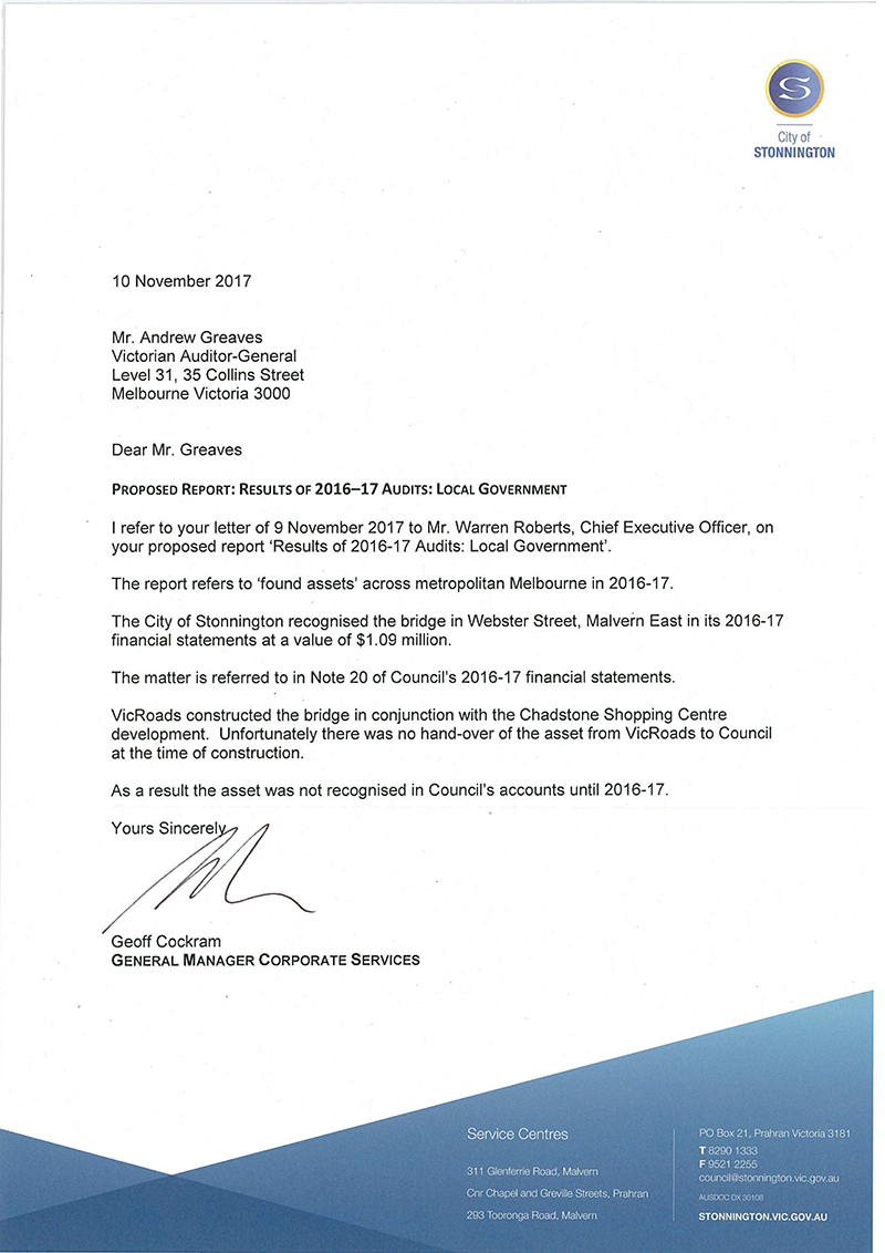 Response provided by the General Manager Corporate Services, City of Stonnington