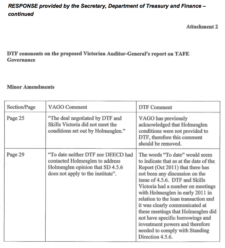 RESPONSE provided by the Secretary, Department of Treasury and Finance, continued