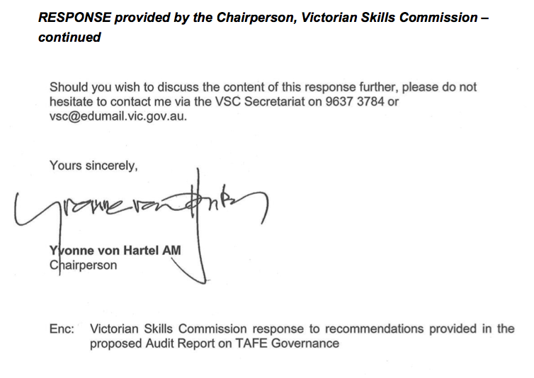 RESPONSE provided by the Chairperson, Victorian Skills Commission, continued