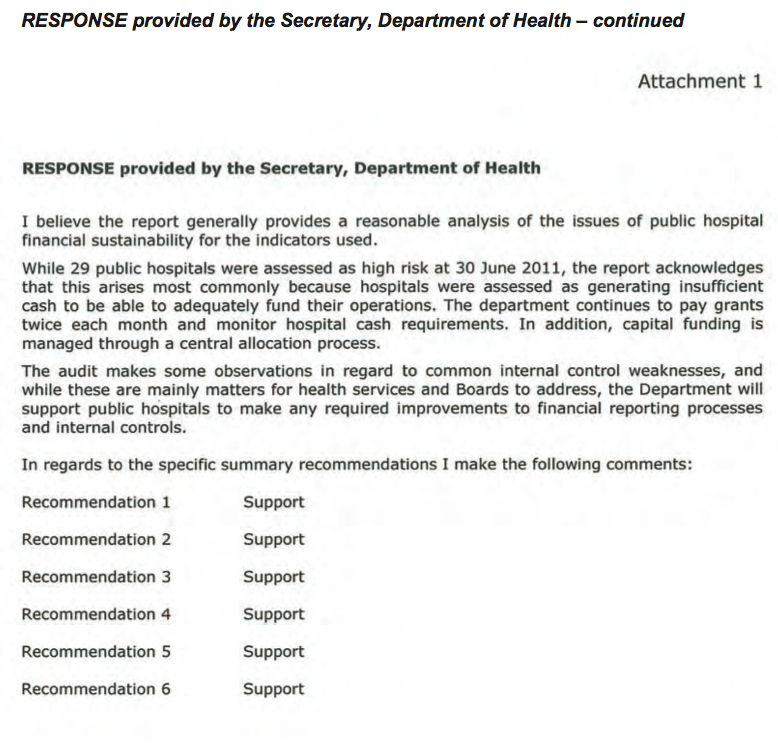 RESPONSE provided by the Secretary, Department of Health – continued