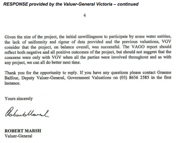 RESPONSE provided by the Valuer-General Victoria