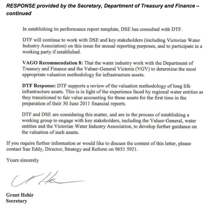 RESPONSE provided by the Secretary, Department of Treasury and Finance – continued