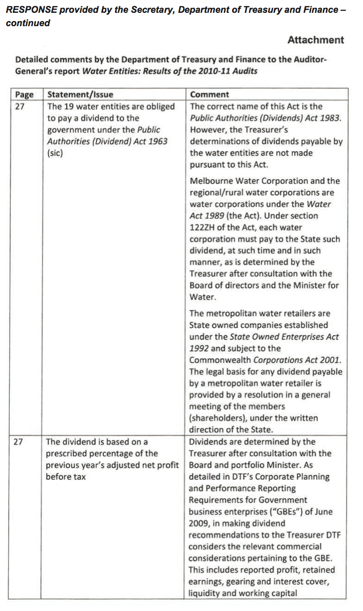 RESPONSE provided by the Secretary, Department of Treasury and Finance – continued