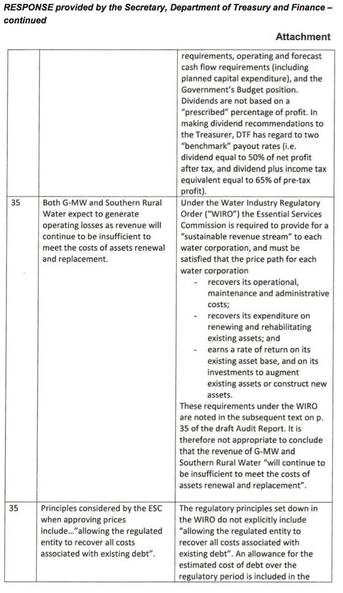 RESPONSE provided by the Secretary, Department of Treasury and Finance – continued