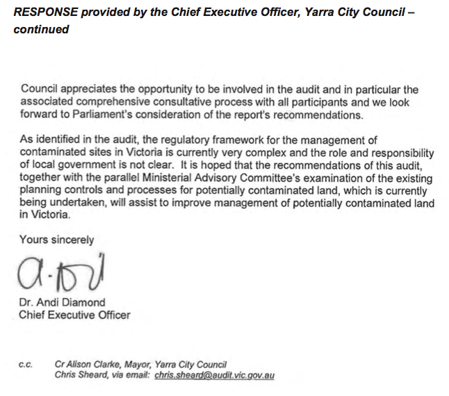 RESPONSE provided by the Chief Executive Officer, Yarra City Council – continued