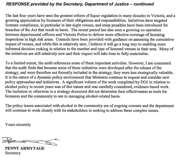 RESPONSE provided by the Secretary, Department of Justice – continued