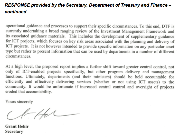 RESPONSE provided by the Secretary, Department of Treasury and Finance – continued