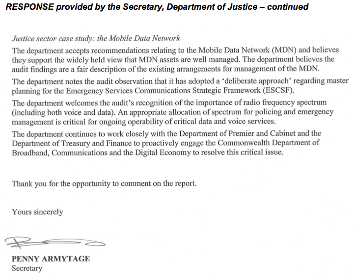 RESPONSE provided by the Secretary, Department of Justice – continued