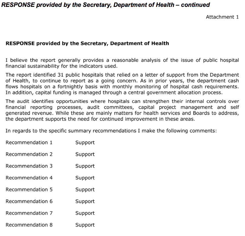 RESPONSE provided by the Secretary, Department of Health – continued