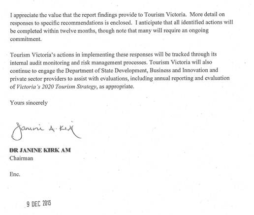 RESPONSE provided by the Chairman, Tourism Victoria