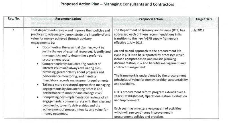 RESPONSE provided by the Secretary, Department of Treasury and Finance - continued