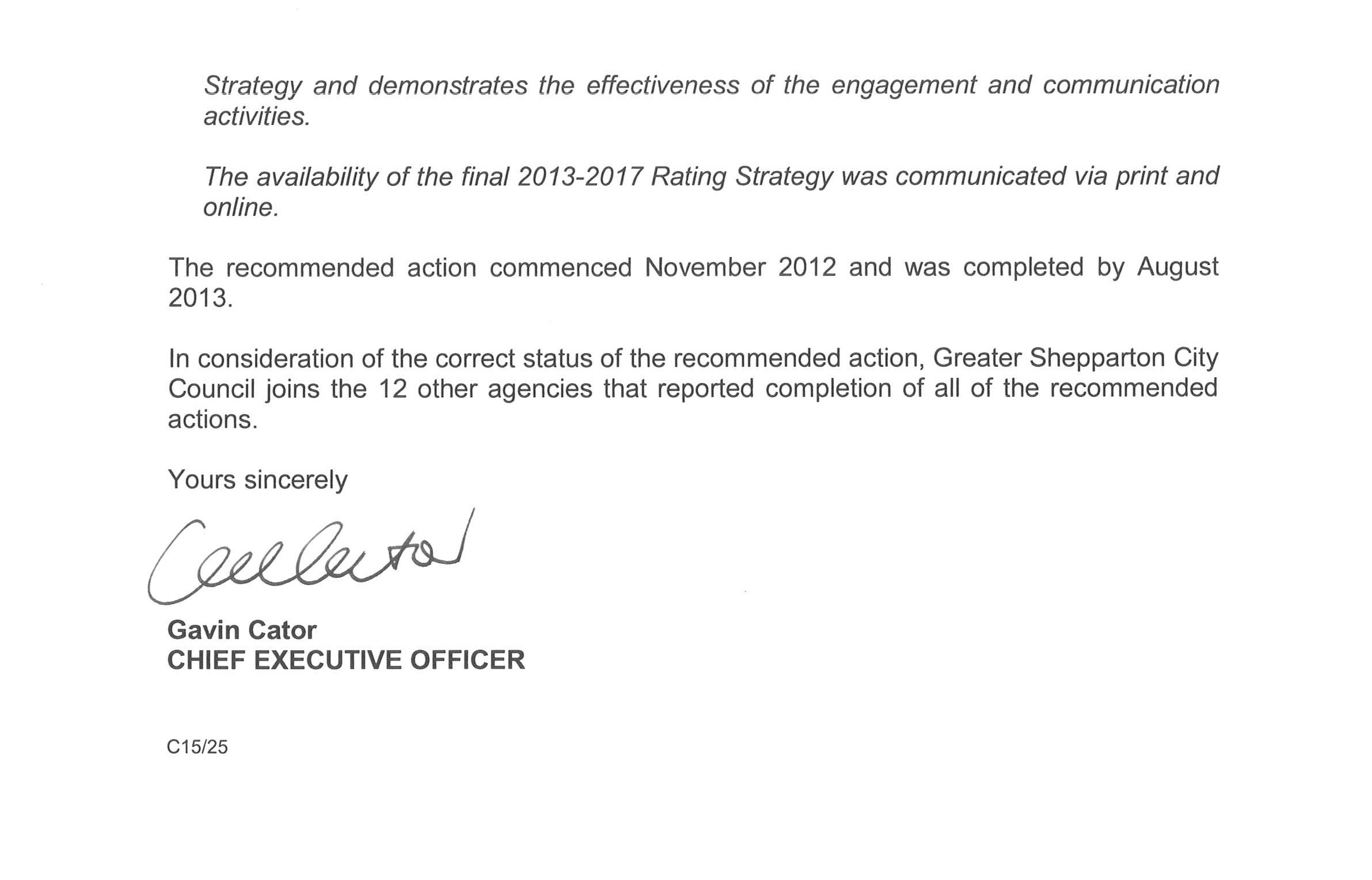 Response provided by the Chief Executive Officer, Greater Shepparton City Council.