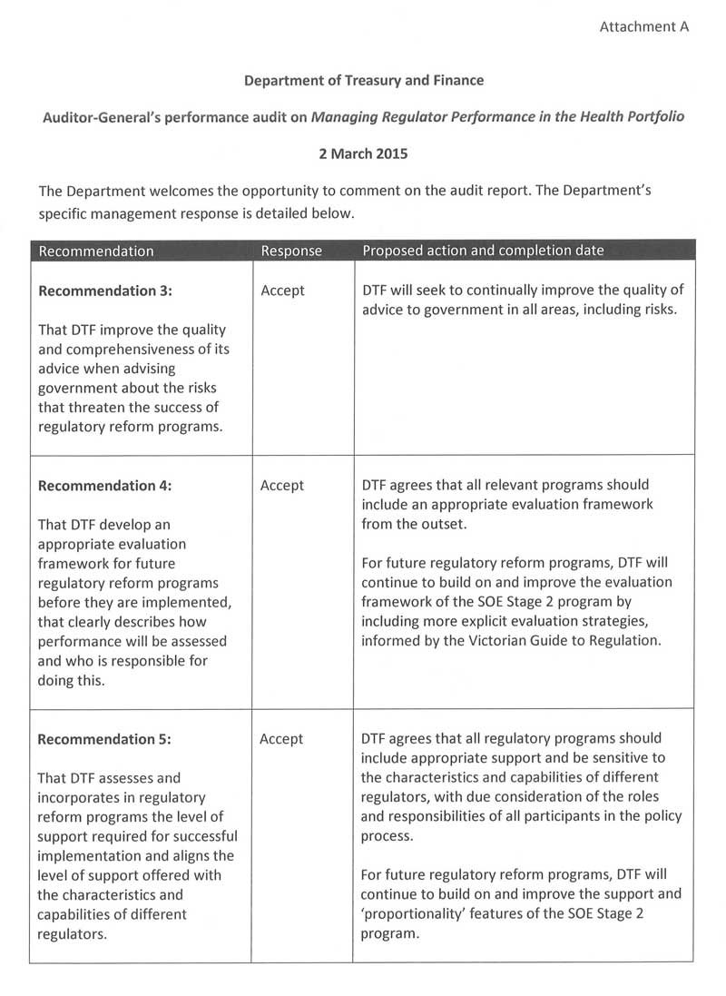 Response provided by the Secretary, Department of Treasury and Finance