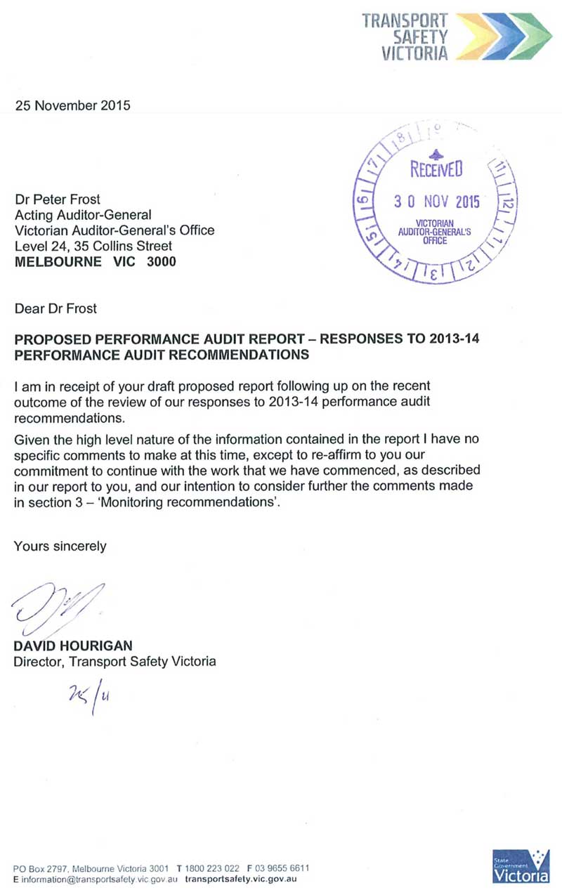 Response provided by the Director, Transport Safety Victoria.