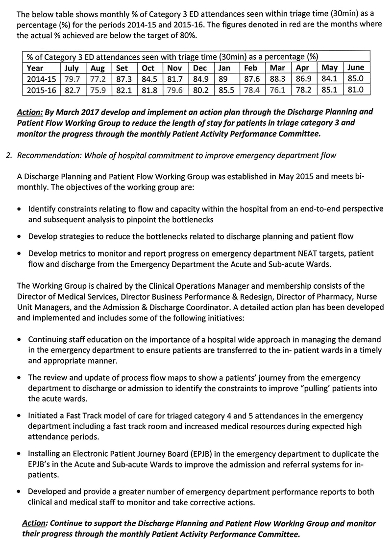 Response provided by the Chief Executive, Wimmera Health Care Group, page 2.