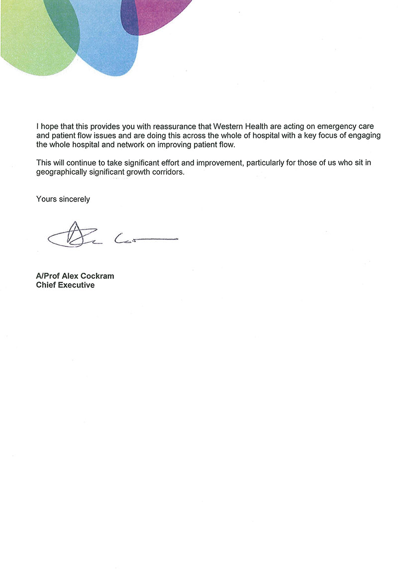 Response provided by the Chief Executive, Western Health, page 2.