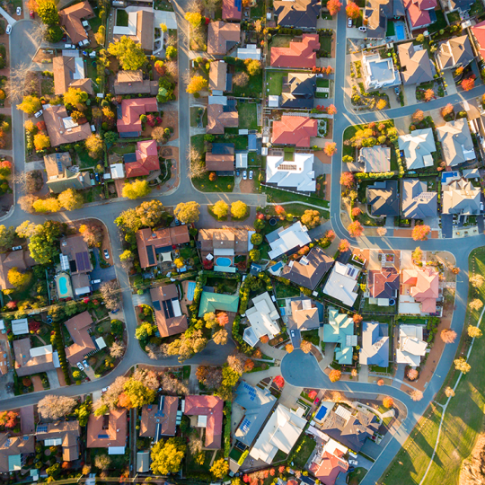 An aerial view of a typical Australian suburb.